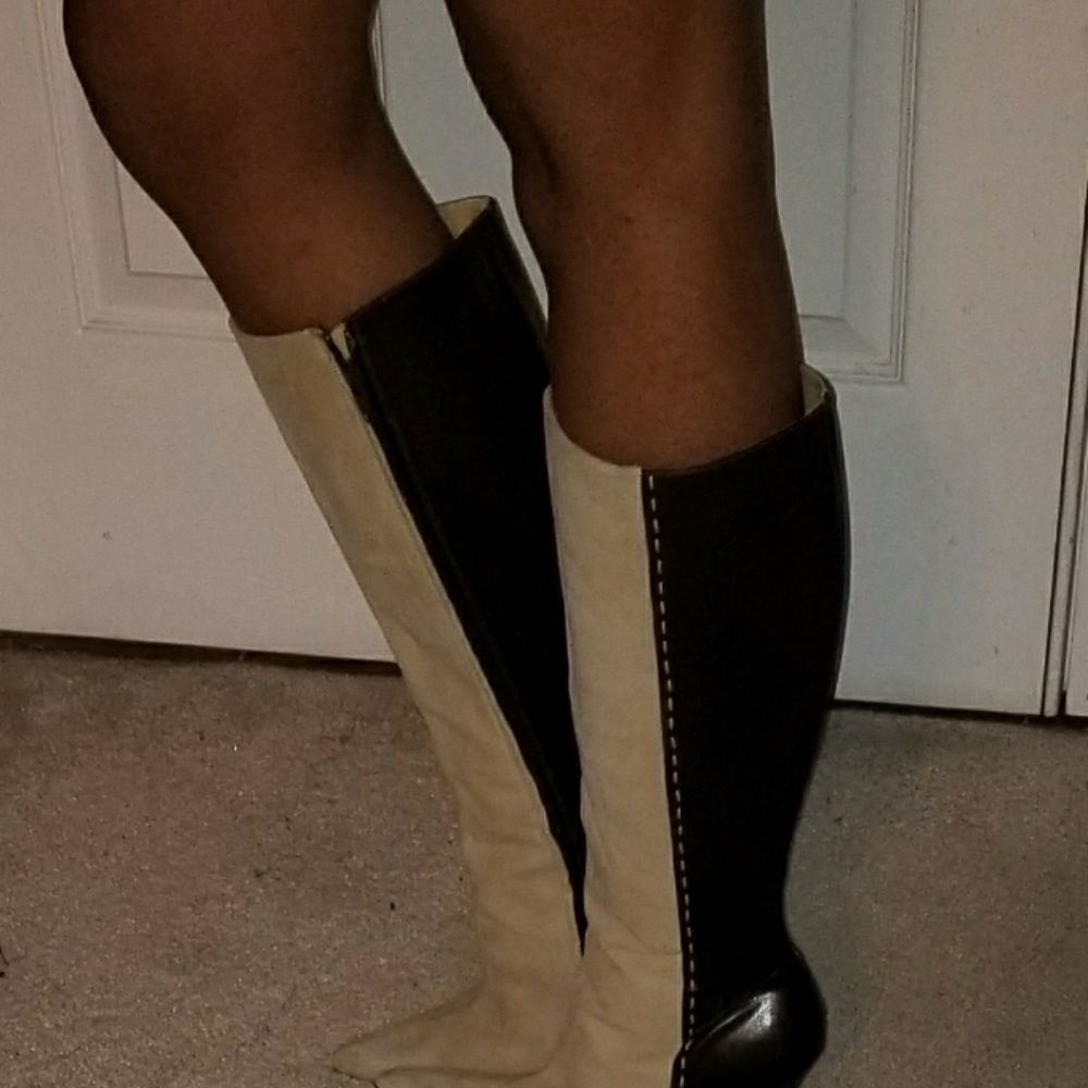Dark brown leather and suede boots